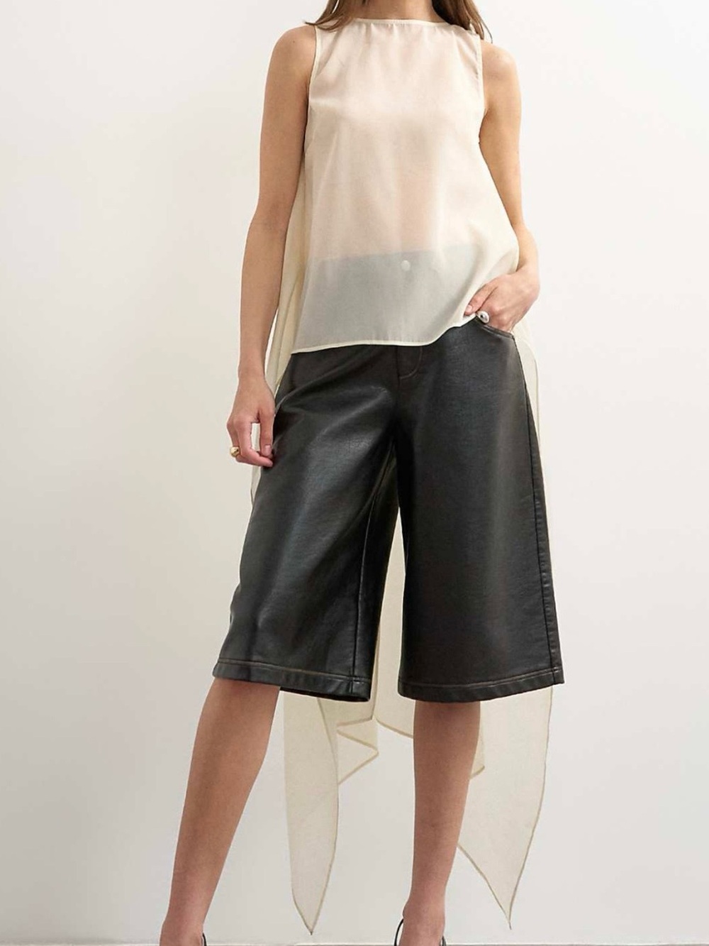 Elegant Sheer High-Low Chiffon Blouse | Cream/Ivory